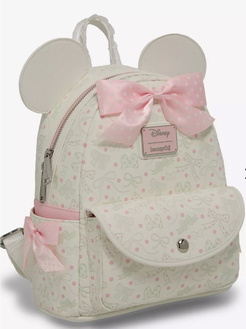 Loungefly Disney Minnie Mouse White Pink Polka Dot Bow Mini Backpack Collectible